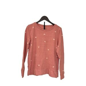LOFT Womens Pink Heart Print Long Sleeve Top Size M Lightweight Knit Valentines